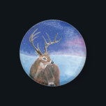 Imán The red Deer Cervus elaphus and Winter Landscape<br><div class="desc">The red Deer during Winter,  book Illustration,  painting. Red Deer stag in snow.</div>