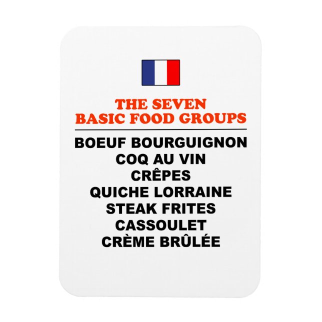 Imán The Seven Basic Food Groups Funny French (Vertical)