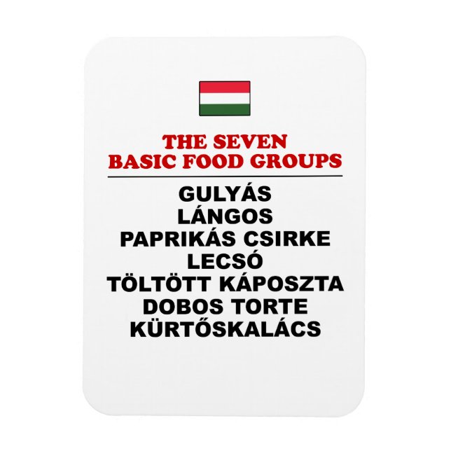 Imán The Seven Basic Food Groups Funny Hungarian (Vertical)
