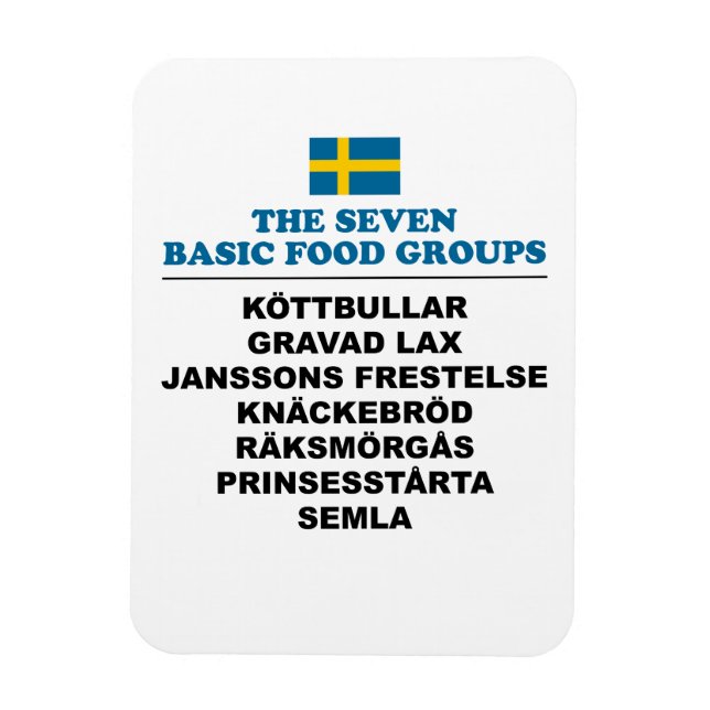 Imán The Seven Basic Food Groups Funny Swedish (Vertical)