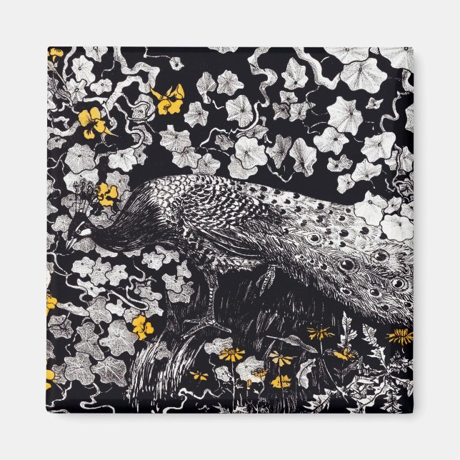 Imán Theo Van Hoytema Retro Peacock Clip Art Negro y (Frente)