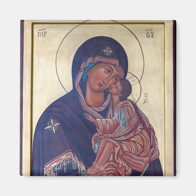 Imán Theotokos e ícono ortodoxo infantil de Cristo (Frente)