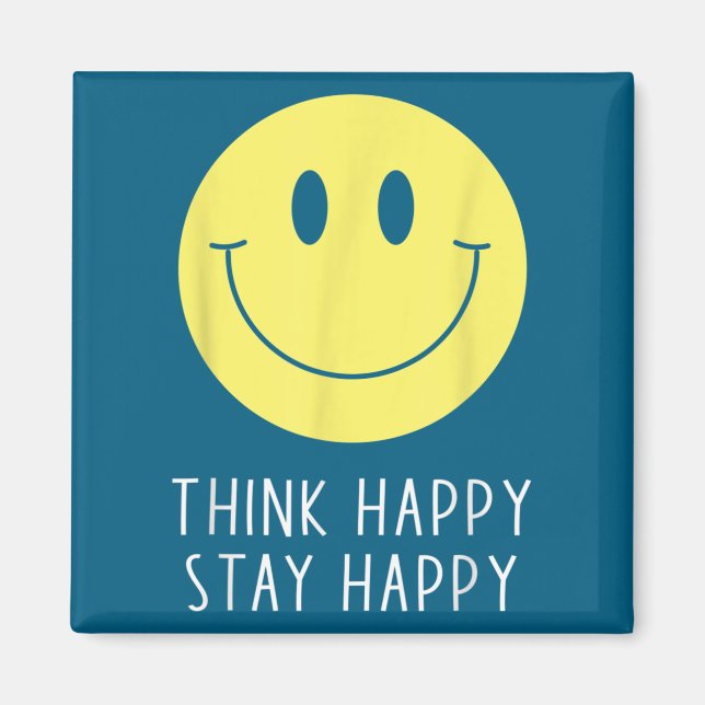 Imán Think Happy Stay Happy Motivation Quote Yellow Smi (Frente)