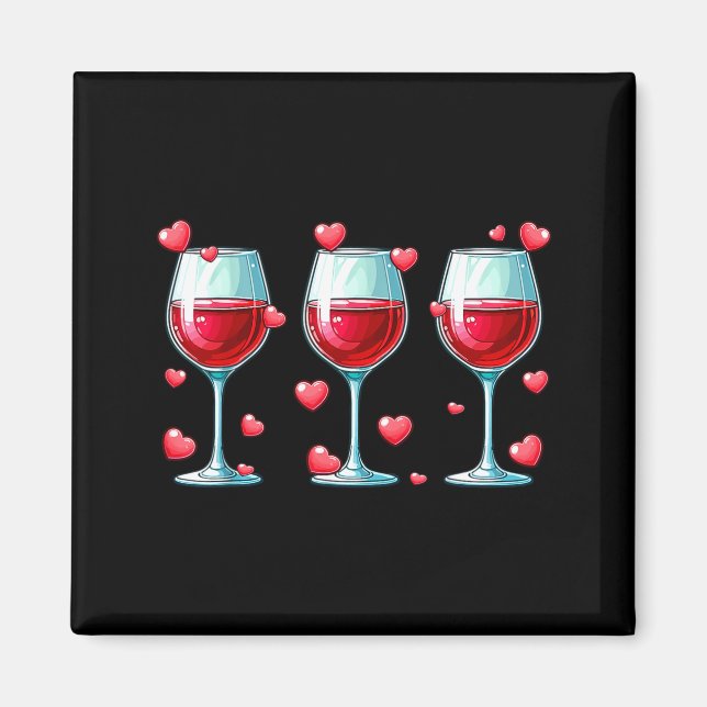 Imán Three Gles Of Wine Valentine's Day Couple Funny Dr (Frente)