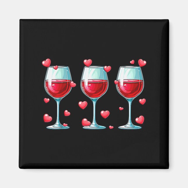 Imán Three Gles Of Wine Valentines Day Couple Funny Dri (Frente)