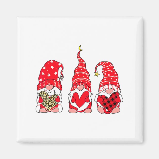 Imán Three Gnomes Holding Heart Leopard Happy Valentine (Frente)
