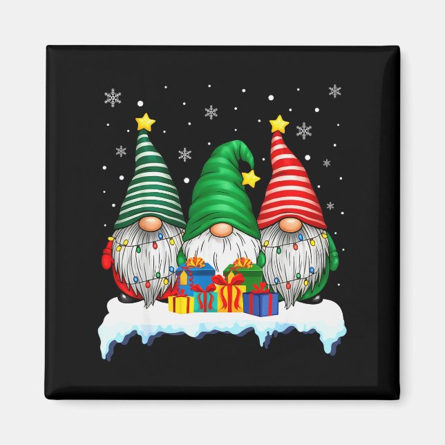 Imán Three Gnomes Tree Lights Men Women Matching Xmas H (Frente)