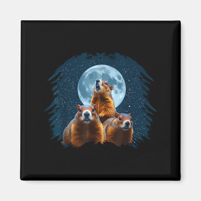 Imán Three Groundhog Head And Moon Happy Groundhog Day  (Frente)