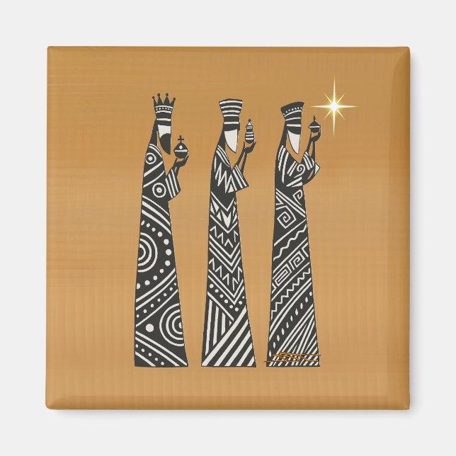Imán Three Wise Men Black & White Christmas Nativity (Frente)