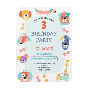 Imán Tía Cuppy Dog Invitación a la fiesta de cumpleaños