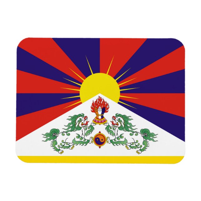 Imán Tibet, Leones de nieve, bandera tibetana - Los Him (Horizontal)
