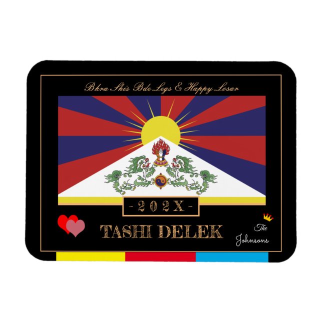 Imán Tibetano Losar y Tashi Delek - Año Nuevo/bandera T (Horizontal)
