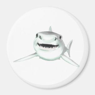 Imán tiburón acuarela sonriendo gris verde océano anima