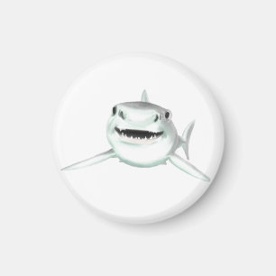 Imán tiburón acuarela sonriendo gris verde océano anima