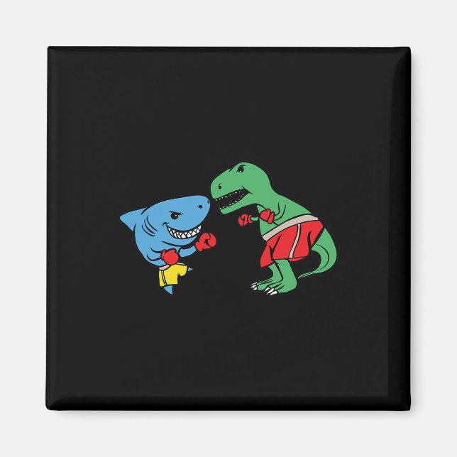 Imán Tiburón golpeando T-rex Dinosaurio Divertido Boxeo (Frente)