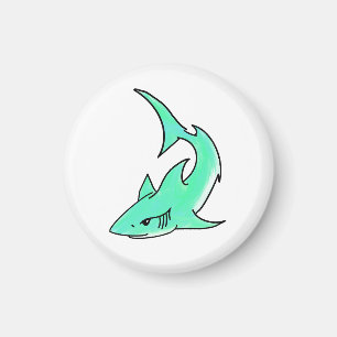 Imán tiburón sonriente de dibujos animados azul verde m