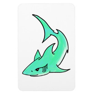 Imán tiburón sonriente de dibujos animados azul verde m