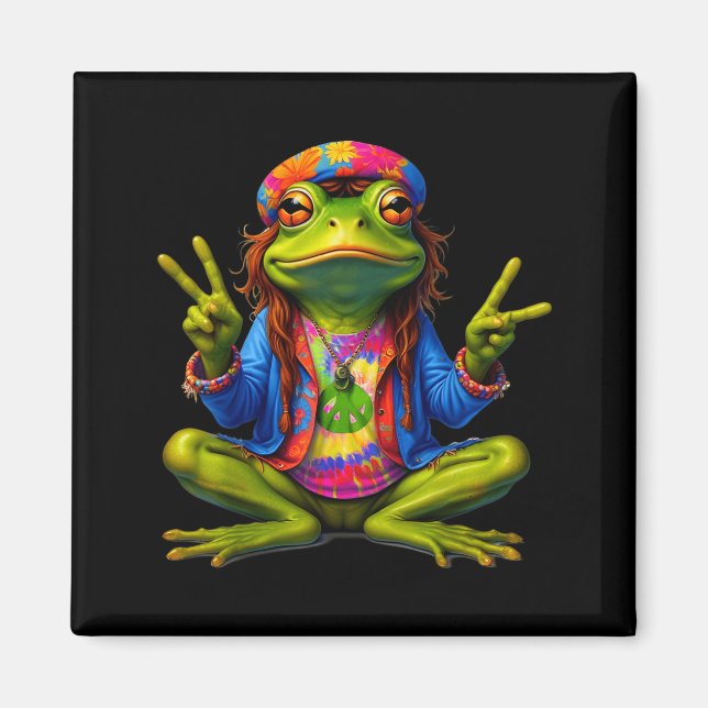 Imán Tie-dye Frog Peace Sign 60s 70s Hipe Men Women  (Frente)