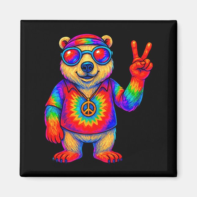 Imán Tie-dye Lar Bear Peace Sign Hip  (Frente)