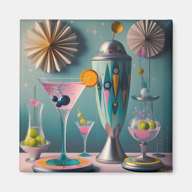 Imán Tiempo De Cóctel Futurista Atómico De Mediados Del (Frente)