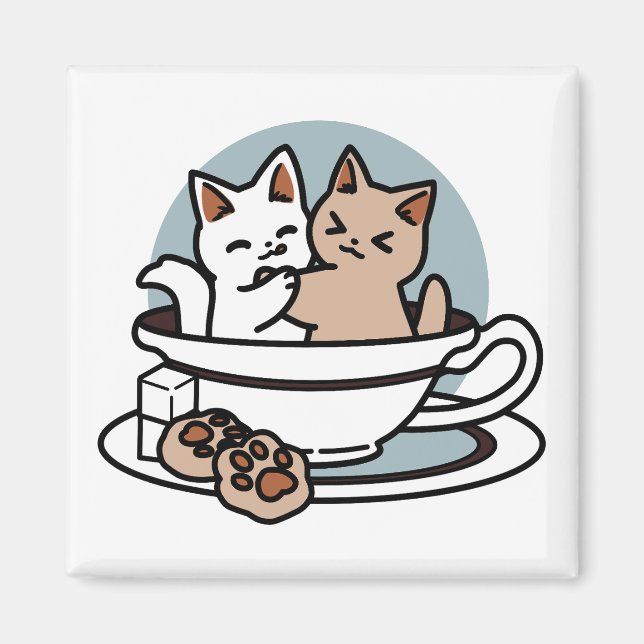 Imán Tiempo de embutido de té - Diseño de gato y té lin (Frente)