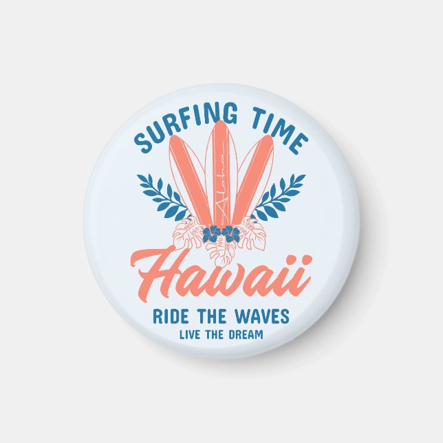 Imán Tiempo de Surf Hawaii Monta las Olas (Frente)