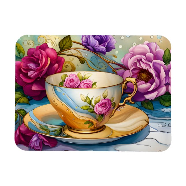 Imán Tiempo de té - Arte de la Copa de té (Horizontal)