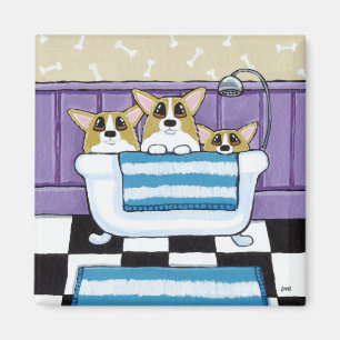 Imán Tiempo del baño del Corgi - arte lindo del perro