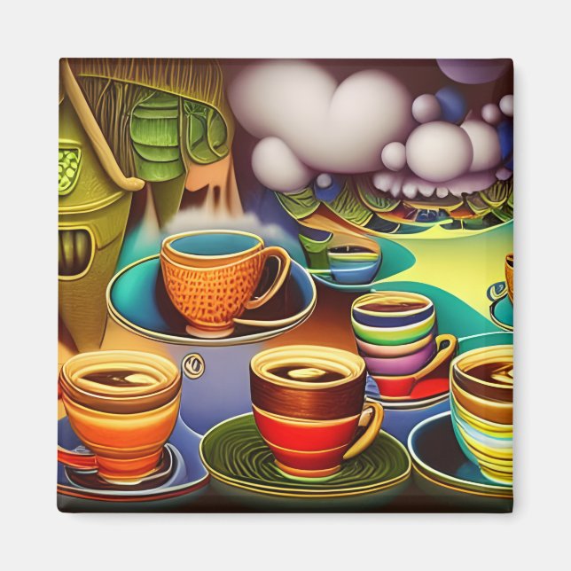 Imán Tierra caprichosa de tazas de café (Frente)