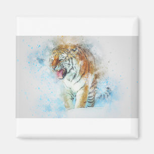 Imán Tiger Roar Animal Art Resumen Vintage acuarela.