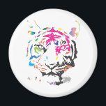 Imán Tigre arcoiris<br><div class="desc">Un diseño moderno y muy fresco con un tigre, destruido en muchos puntos de tinta súper coloridos.</div>