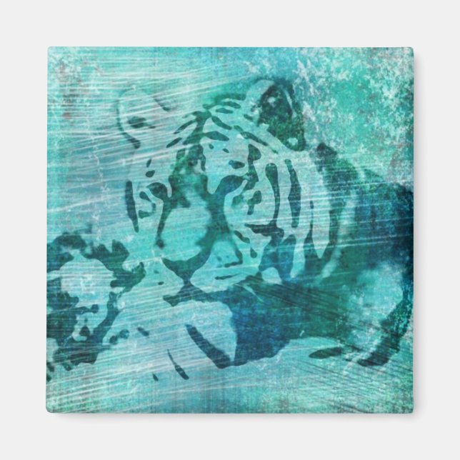 Imán Tigre azul grunge (Frente)