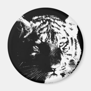 Imán Tigre de arte pop blanco y negro