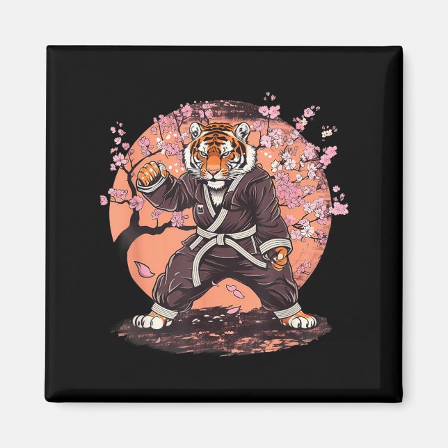 Imán Tigre de Karate Flores de Sakura Taekwondo Jiu-Jit (Frente)