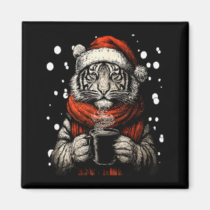 Imán Tigre de Navidad con sombrero de Santa amante del 