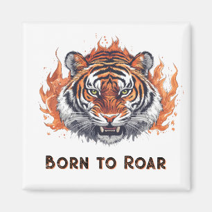 Imán Tigre Fiero con Llamas - Texto Personalizable