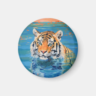 Imán Tigre, insignia, imán, pintado, arte colorido
