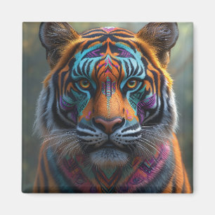 Imán Tigre majestuoso con pinta de rostro tribal vibran
