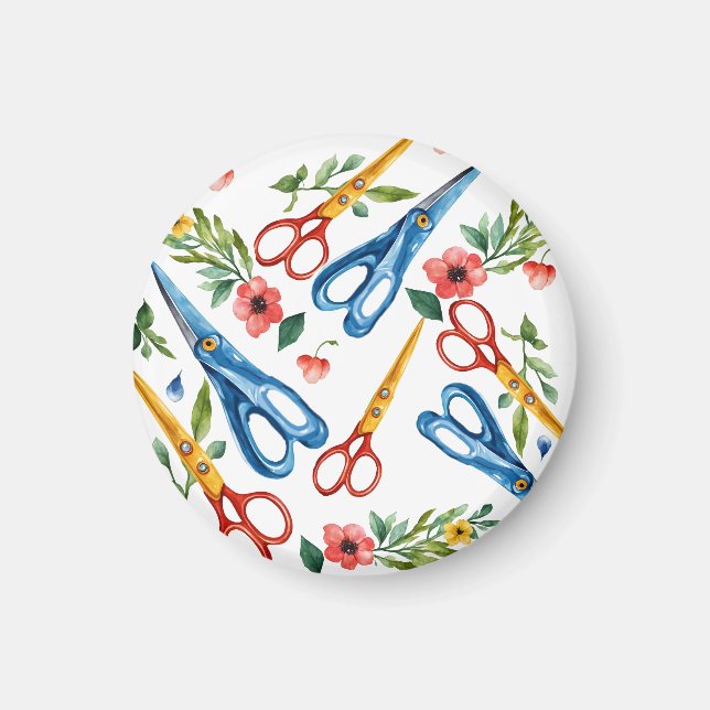 Imán Tijeras de acuarela y patrón continuo de flores si (Frente)