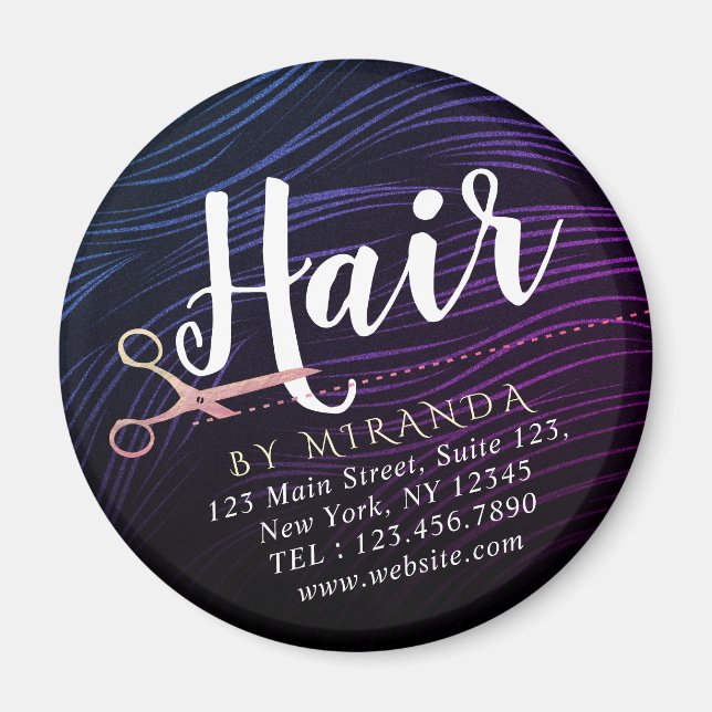 Imán Tijeras de oro rosa para peluquería y estética (Frente)