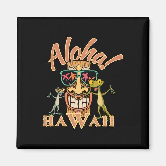 Imán Tiki Hawaii con dos divertidos Pegatinas Geckos (Frente)