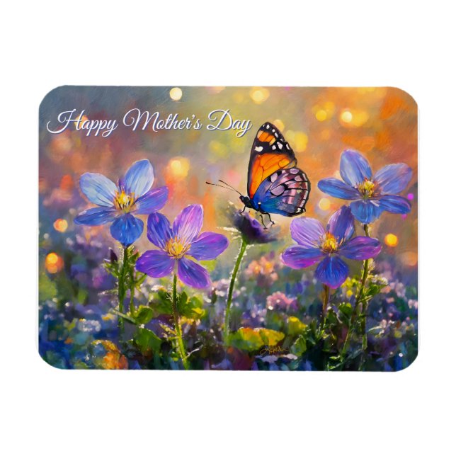 Imán Tiny Butterfly On Wildflowers Mother's Day (Horizontal)