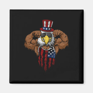 Imán Tío musculoso bandera americana agacharse haciendo
