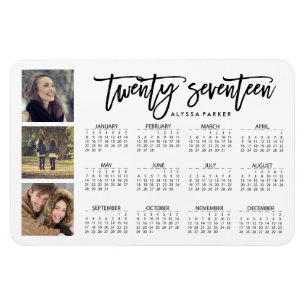 Imán Tipografía de moda y calendario de tres fotos 2017