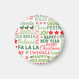 Imán Tipografía de Navidad Rojo y Verde Patrón Sin Fin