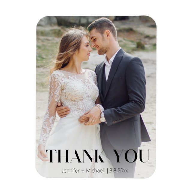 Imán tipografía elegante foto de boda gracias (Vertical)