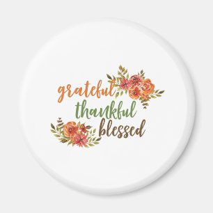 Imán Tipografía floral agradecida, agradecida y bendeci