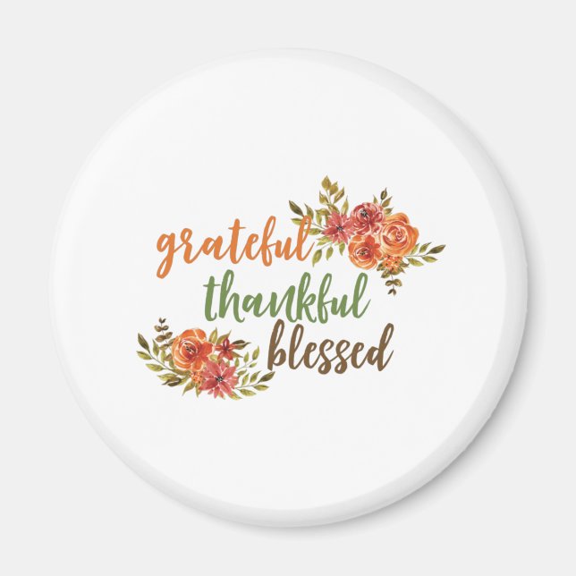 Imán Tipografía floral agradecida, agradecida y bendeci (Frente)