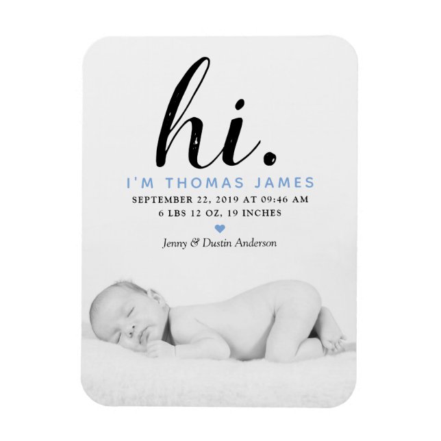 Imán Tipografía moderna "Hola". Anuncio de nacimiento d (Vertical)