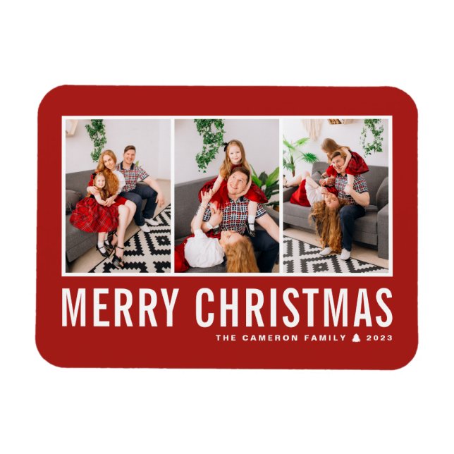 Imán Tipografía moderna Navidades de Collage de fotos r (Horizontal)